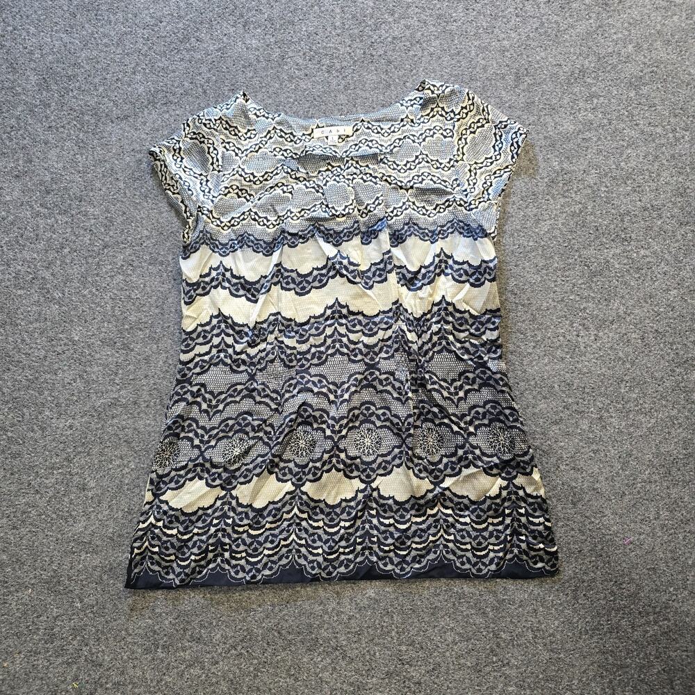 Cabi Top Women Size Large Gray Silk Satin Short Sleeve Lightweight Casual Career